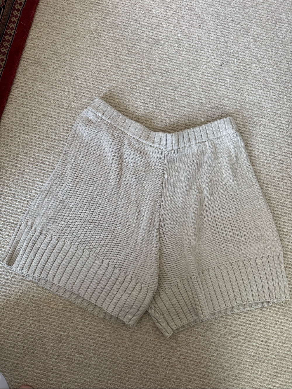 Free People Ribbed High-Waist Knit Shorts - Beige